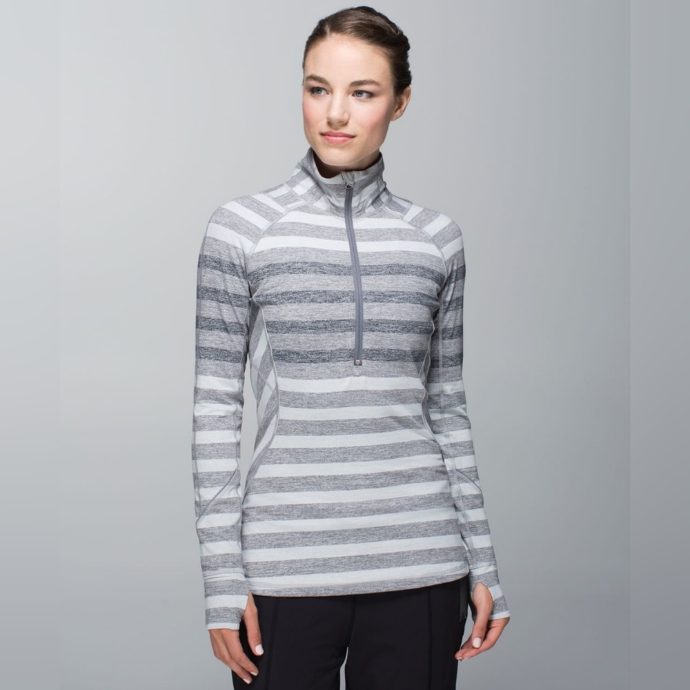 🌈Lululemon Race Your Pace 1/2 Zip in Marshmallow Stripe Heathered Slate